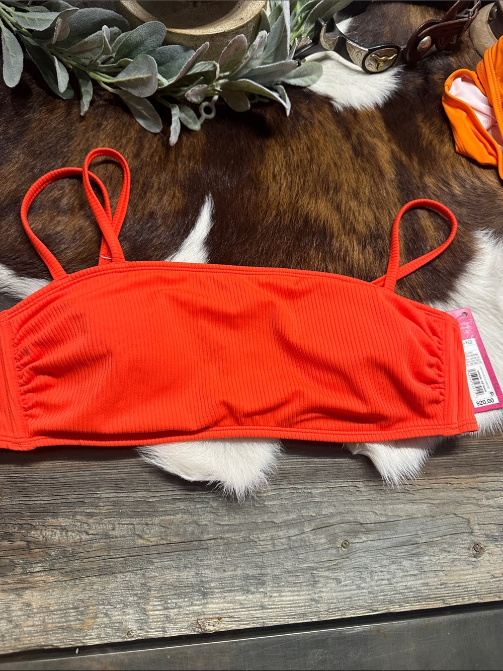 NWT Xhilaration Orange Ribbed Bandeau Bikini Top